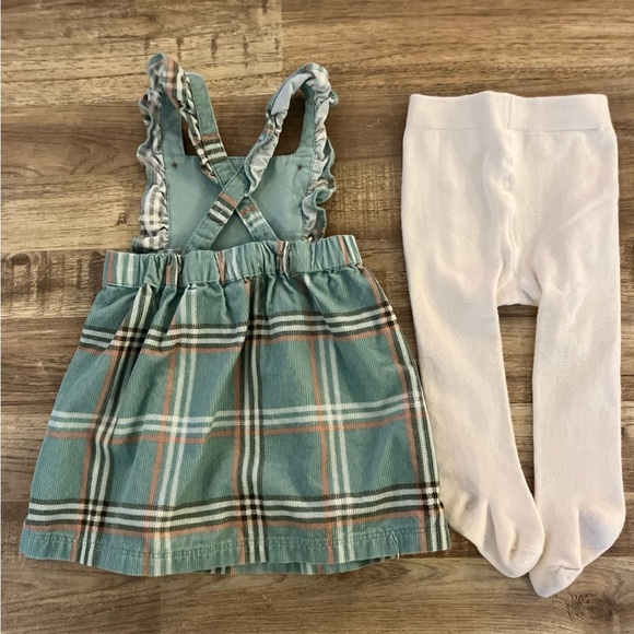 Carter’s Plaid Corduroy Jumper Dress with White Tights 12 Months - Picture 2 of 3